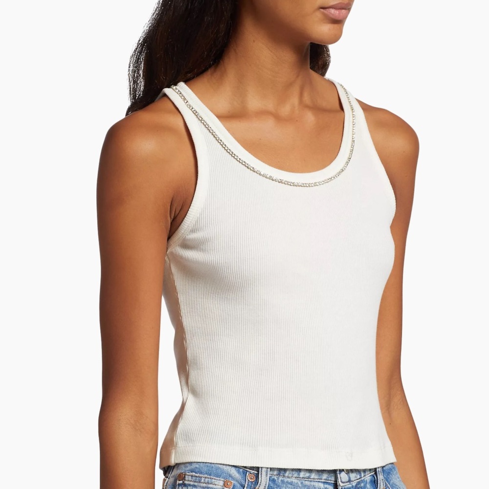 Alice + Olivia Allen Embellished Tank Top in White Size Large
